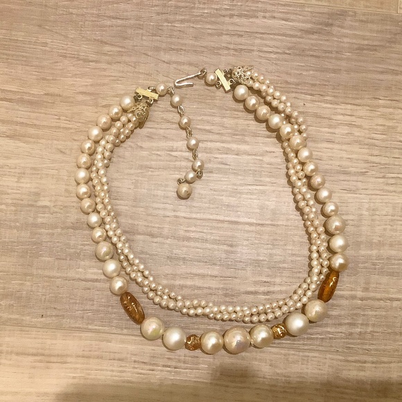 Vintage pearl choker with amber beads - Picture 1 of 3